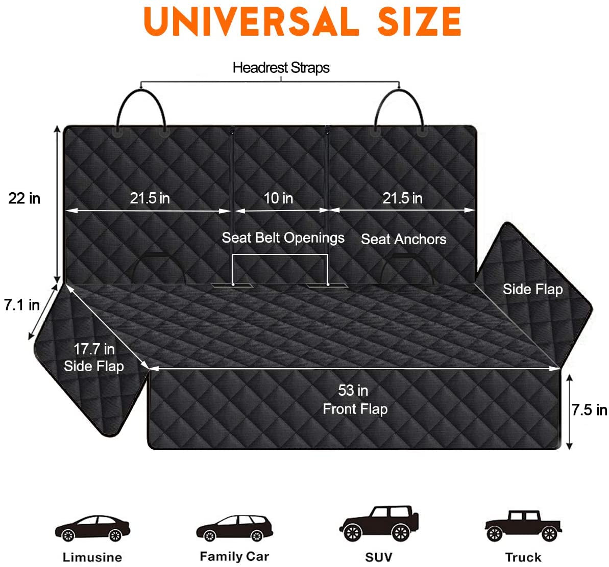 Dog Car Seat Cover, Dog Seat Cover for Back Seat Car Seat Protector for Dogs Pets Waterproof Pet Seat Cover with 2 Dog Seat Belts, Non-Slip Bench Seat Covers Armrest for Cars Trucks Suvs