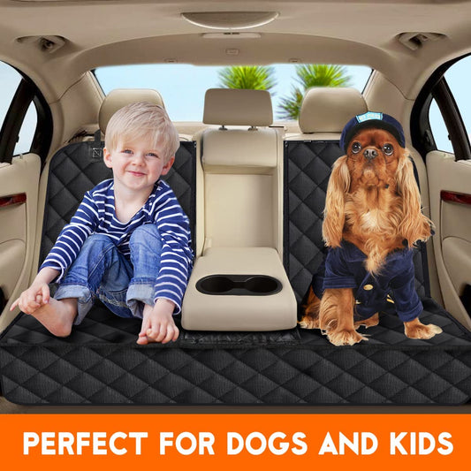 Dog Car Seat Cover, Dog Seat Cover for Back Seat Car Seat Protector for Dogs Pets Waterproof Pet Seat Cover with 2 Dog Seat Belts, Non-Slip Bench Seat Covers Armrest for Cars Trucks Suvs