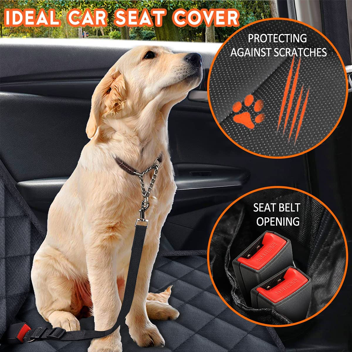 Dog Car Seat Cover, Dog Seat Cover for Back Seat Car Seat Protector for Dogs Pets Waterproof Pet Seat Cover with 2 Dog Seat Belts, Non-Slip Bench Seat Covers Armrest for Cars Trucks Suvs