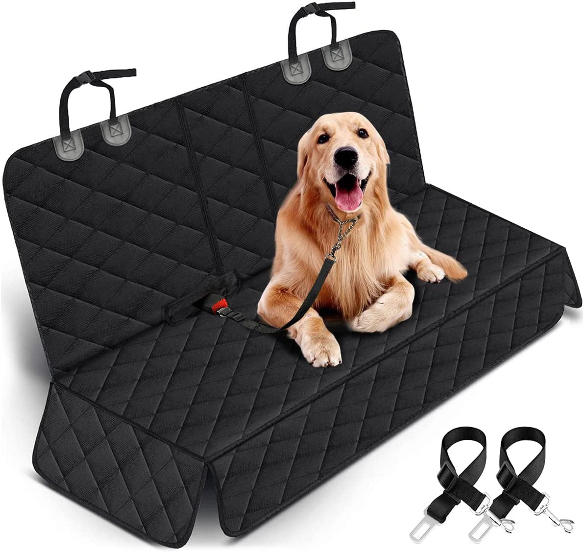 Dog Car Seat Cover, Dog Seat Cover for Back Seat Car Seat Protector for Dogs Pets Waterproof Pet Seat Cover with 2 Dog Seat Belts, Non-Slip Bench Seat Covers Armrest for Cars Trucks Suvs