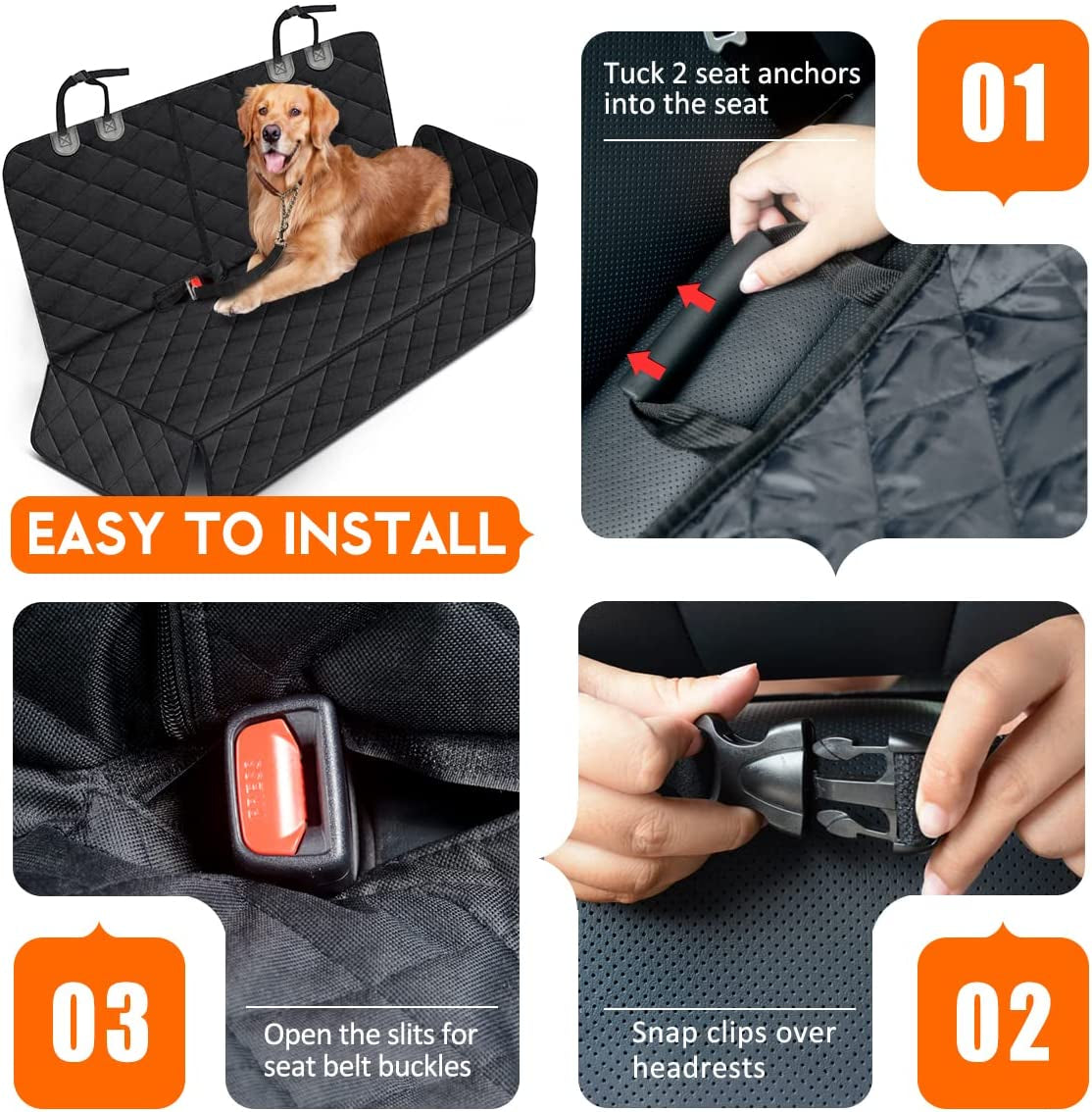 Dog Car Seat Cover, Dog Seat Cover for Back Seat Car Seat Protector for Dogs Pets Waterproof Pet Seat Cover with 2 Dog Seat Belts, Non-Slip Bench Seat Covers Armrest for Cars Trucks Suvs