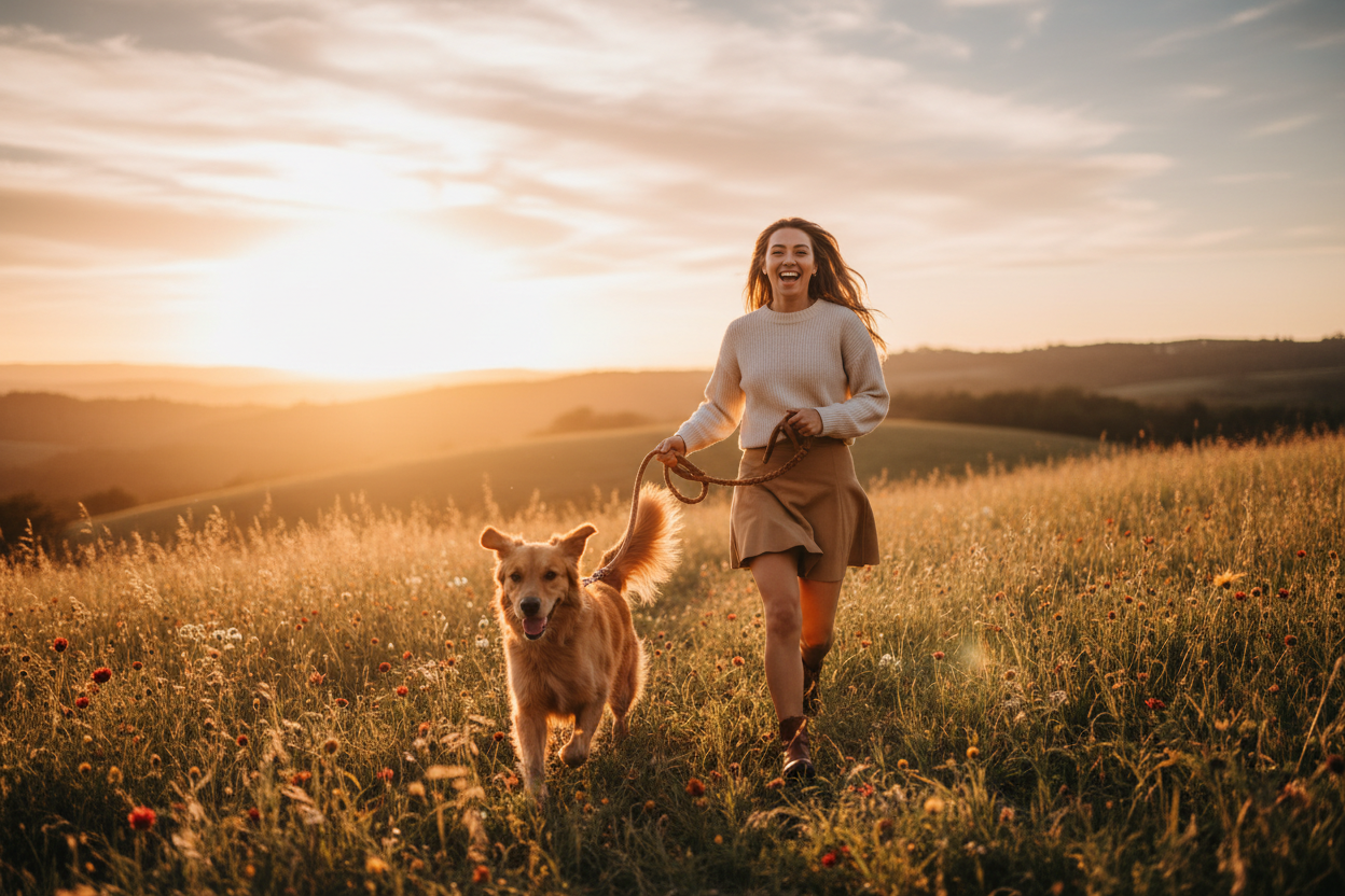 Hund mit Besitzer Banner