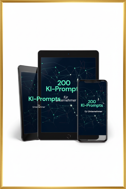 E-Book 200 KI-Prompts – goldener Rahmen