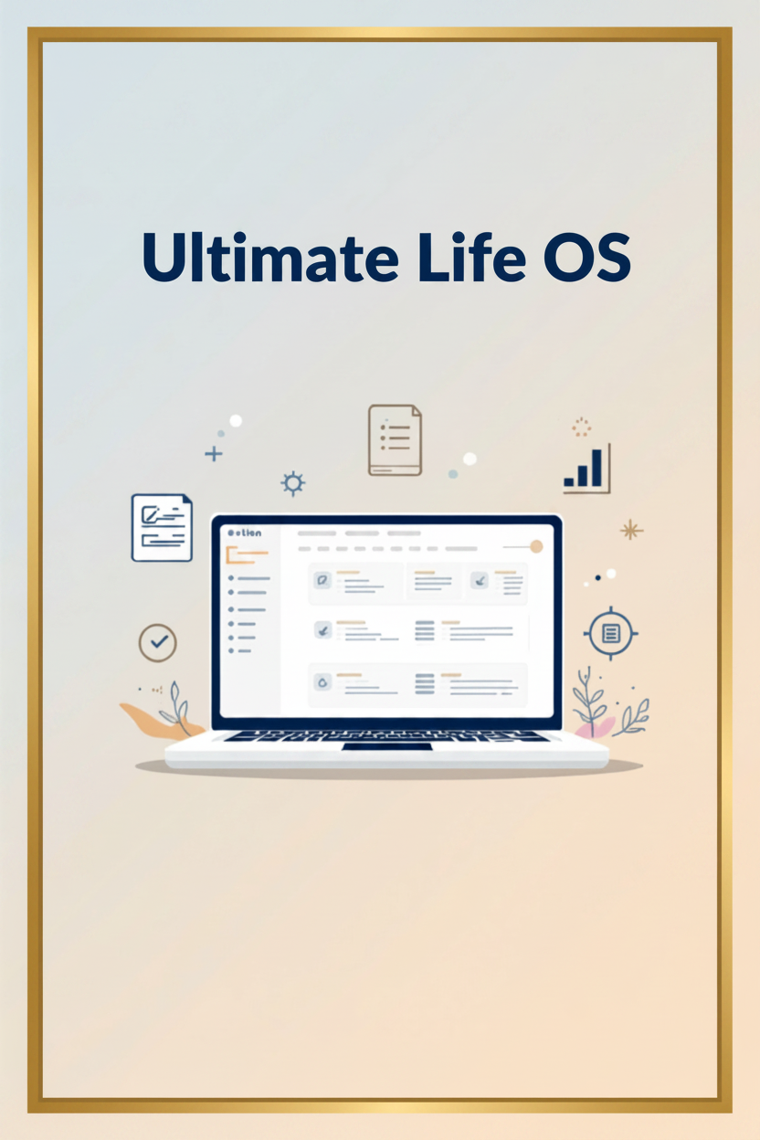 Notion Vorlage: Ultimate Life OS – goldener Rahmen